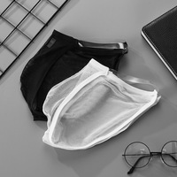 Stock disponible, livraison rapide : String respirant en maille transparente et soie glacée imprimée pour homme |   Pochette U-Convex à taille basse, élégante et transparente