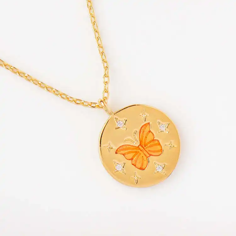 Hyacinth Orange Butterfly Zircon pendant Fashion Clothes accessories Gold plated Jewelry Colored drawing Necklace