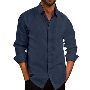 High Quality <strong>Men's</strong> Cotton Linen Blend Shirt With Solid Colored Long Sleeved Button <strong>Men's</strong> Linen Shirt - Product Image 5