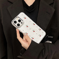 Nouveau Luxe Rouge Cerise Diamant Téléphone étui pour iphone 16 Pro Max 15 14 13 17 3D Galvanoplastie Paillettes Doux Antichoc Couverture Shell