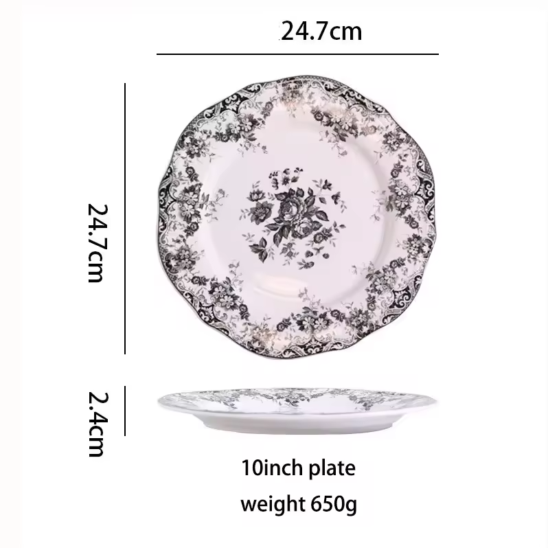 10 " plate black flower