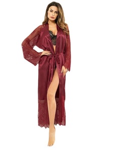Moda Sexy pijama <span class=keywords><strong>mujer</strong></span> Albornoz Encaje Lencería leche seda Top cómodo señoras V manga larga camisón ropa de dormir - Product Image 2