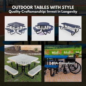Coated Industrial Design Heavy-Duty Portable Outdoor Picnic Table Umbrella Hole Expanded Metal Stain Resistant <strong>Patio</strong> Table - Product Image 3