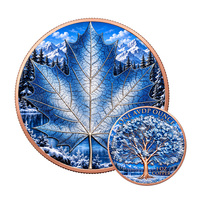 Pièce de monnaie personnalisée en cuivre fin 999 de 1 oz, motif feuille d'érable canadienne quatre saisons en relief, médaille artistique, paysage naturel, pièce de défi ronde en plaque