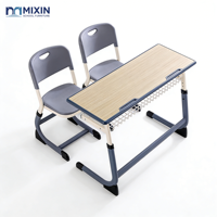 Muebles de Aula Ajustables, Escritorio y Silla Escolar para 2 Personas, Escritorio Escolar Doble para Estudiantes Universitarios, Mesa Escolar de Acero y Madera