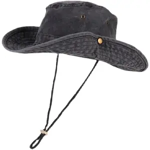 Cappelli a secchiello con stringhe in Denim lavato da donna uomo a tesa larga protezione UV cappello da sole all'aperto pesca spiaggia Unisex berretto di jeans
