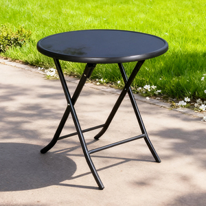 <b>Outdoor</b> Diameter 60cm Black Ripple Pattern Tempered Silk-screen Printed Glass Folded <b>Round</b> <b>Table</b> for Leisure Garden - Product Image 2