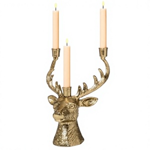 Candélabre à 3 bougies en forme de tête de cerf dorée, centre de table en forme de buste de cerf, décoration de table de Noël - Product Image 1