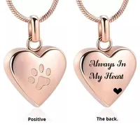 Herzförmige Kremations-Schmuck-Halskette für Tierasche, Hunde- und Katzen-Gedenkanhänger mit Pfotenabdruck 'Immer in meinem Herzen' aus Edelstahl mit Kette