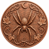 Pièce de collection gothique d'Halloween en cuivre fin .999 de 1 oz, motif toile d'araignée, lierre épineux et feuille d'érable en relief