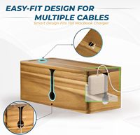 Lot de 2 boîtiers de câbles en bois d'acacia-Gestionnaire caché à 3 emplacements adapté à la carte d'alimentation TV/PC/routeur/bureau