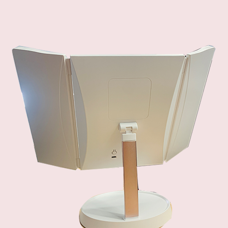 Custom logo wholesale led light mirror tri-fold rechargeable usb makeup mirror vendor folding magnifying lighted makeup mirror l
