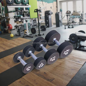 ดัมเบลยางเคลือบ PU สีดำ น้ำหนัก 10 กก. 25 กก. สำหรับออกกำลังกายแขน ชุดดัมเบลสำหรับฟิตเนสเชิงพาณิชย์ - Product Image 6