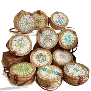 Sac à bandoulière mini en paille écologique pour femme SEAN, bandoulière longue, motif géométrique, doublure en coton - Style vintage 1-1,9L - Product Image 1