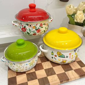 Marmite en émail compatible avec les plaques à induction pour usage domestique, antiadhésive, en métal, pour soupes, braisages, cuisson au four et lait, avec couvercle, pour le commerce international - Product Image 2
