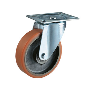 Rueda giratoria con núcleo de hierro fundido, 180 libras, rodamiento de bolas, banda de rodadura roja firme, montaje con orificio para perno, serie media - Product Image 1