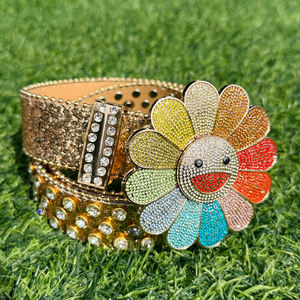 <span class=keywords><strong>Yogoo</strong></span> cinturón personalizado colorido Rhinestone giratorio girasol Metal cinturón hebilla pantalones personalizados sujetador para ropa de calle - Product Image 2