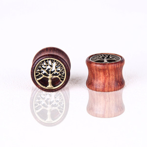 Tunnels d'<span class=keywords><strong>oreille</strong></span> rétro en bois style Arbre de Vie Punk, double évasement, plugs selle, calibre <span class=keywords><strong>8mm</strong></span> - 20mm, piercing Hiphop personnalisé - Product Image 2