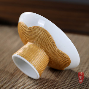 Bamboo Woven <b>Tea</b> And Snack Plate Porcelain Clasp High Legged Fruit Dish Chinese Zen Style Nut <b>Tray</b> - Product Image 4