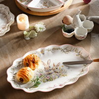 Assiette de service en céramique blanche LovingHome, style européen, personnalisable, éco-responsable, finition émaillée réactive, pour Pâques