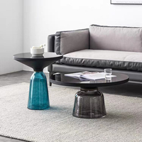 Table basse contemporaine nordique moderne en métal et verre, combinaison haut-bas, écologique, pour salon – Meilleure vente