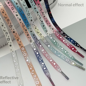 Nouveaux lacets plats réfléchissants Xinghe lumineux de 8 mm avec motif d'étoiles et de cœurs pour hommes et femmes, blanc, chaussures de basket-ball <span class=keywords><strong>AF1</strong></span>, Joker - Product Image 1