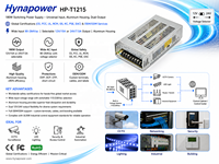 Fuente de Alimentación Conmutada OEM/ODM de 180W, Entrada 90-264Vac, Salida 12Vdc/15A o 24Vdc/7.5A, CE FCC para Computación de Borde Hynapower HP-T1215