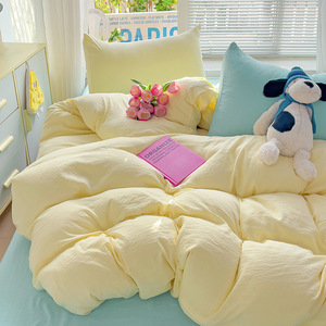 Ensemble de 4 pièces en coton lavé de couleur unie mélangée de classe A <span class=keywords><strong>lit</strong></span> de dortoir pour mère et bébé de style européen et américain super doux - Product Image 1