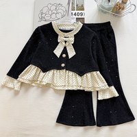 Ensemble deux pièces pour filles, haut en coton à pois avec nœud papillon et pantalon évasé, collection printemps/automne 2026
