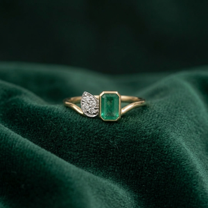 Bezel-Set SARVOTTAM's 14KT Yellow Gold Fine Jewelry Luxury Natural Emerald and Natural <b>Diamonds</b> Toi Et Moi <b>Ring</b> for Women - Product Image 1