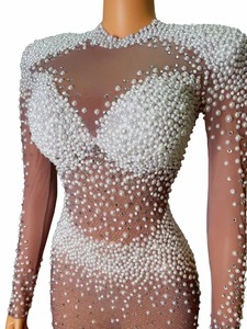 Abito da sera sexy per performance sul palco, danza dello Xinjiang, con strass, perle e rete trasparente, per donne, ideale per compleanni e balli di fine anno - Product Image 6