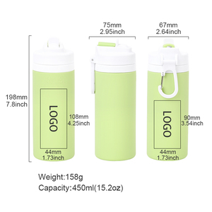 ขวดน้ำซิลิโคนสำหรับเด็กนักเรียน ความจุ 450 มล. เป็นมิตรกับสิ่งแวดล้อม ใช้ซ้ำได้ - Product Image 2
