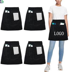 Tablier de chef serveur court tablier de taille noir avec 3 poches pour femmes hommes demi-tablier pour serveur nettoyage Barbecue - Product Image 1