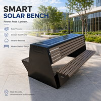 Banc public solaire intelligent en WPC pour extérieur avec port de charge USB, mobilier urbain solaire