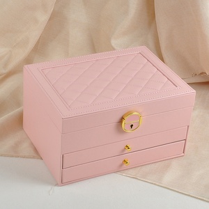 Caja de Almacenamiento de Joyas de Lujo de Tres Niveles con Cajones, Logotipo Personalizado, Cuero PU, Caja de Almacenamiento de Joyas de 3 Capas con Llave y Cerradura - Product Image 3