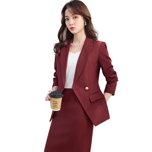 Women's Suit <b>Set</b> Red Midi Fishtail Skirt <b>Office</b> Lady Anti-Wrinkle Worsted Fabric Commuting Workwear - Product Image 5