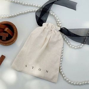 Wholesale Eco-Friendly Recycled Cotton <b>Canvas</b> Drawstring Dust Bag Recyclable Gift Jewelry Packaging Bag Pouch With Silk Ribbons - Product Image 2