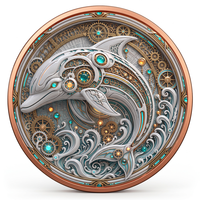 Pièce de monnaie Dauphin Bionique en Cuivre Pur 999 de 1 oz, Relief 3D, Couleurs UV, Effet Proof, Art Cybernetique Gardien de l'Océan