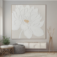Peinture à l'huile abstraite florale blanche 3D - Art floral texturé fait main sur toile pour la décoration intérieure