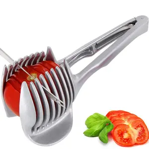 Tomato Slicer Lemon Cutter Stainless Steel Handheld Round Fruit Guide Tongs Easy Slicing Kiwi Fruits Tools