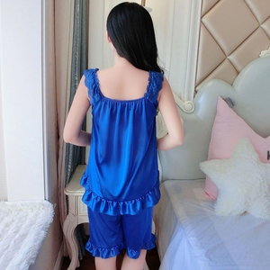 Pyjama d'été <span class=keywords><strong>H</strong></span>-599 pour femme, en soie satinée, ensemble deux pièces, haut sans manches à col rond et short, vêtements de nuit pour femmes - Product Image 3