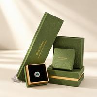 Boîtes à bijoux en papier gaufré vert personnalisées avec bordure dorée pour collier, bague, boucles d'oreilles et bracelet, emballage cadeau