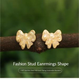 Fashion <b>Stud</b> <b>Earrings</b> Bow Shape 316L Stainless Steel PVD Gold Plating Sustainable Resistant - Product Image 3