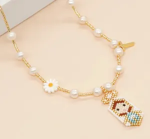Jungfrau Maria Anhänger Perle Erklärung Halskette für Damen Boho Mode neu in vergoldet Perlen handgefertigte Schmuck Geschenke