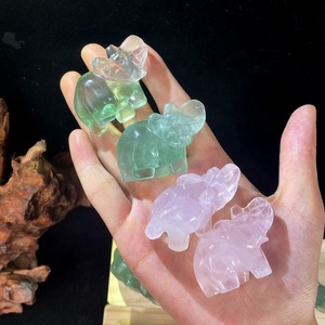 Figurines d'animaux sculptées à la main de 1.5 pouces Statue d'éléphant en fluorite verte Cristaux d'éléphant en quartz <span class=keywords><strong>rose</strong></span> - Product Image 2