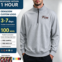 Sweat-shirt pour homme à col montant zippé, manches longues, poignets et ourlet côtelés, logo brodé personnalisé, OEM ODM, vente en gros