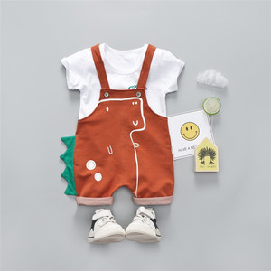 Vêtements à l'ancienne pour enfants Salopette pour garçon et t-shirt blanc uni à col rond Ensemble de costumes de Taïwan Achats en ligne - Product Image 2