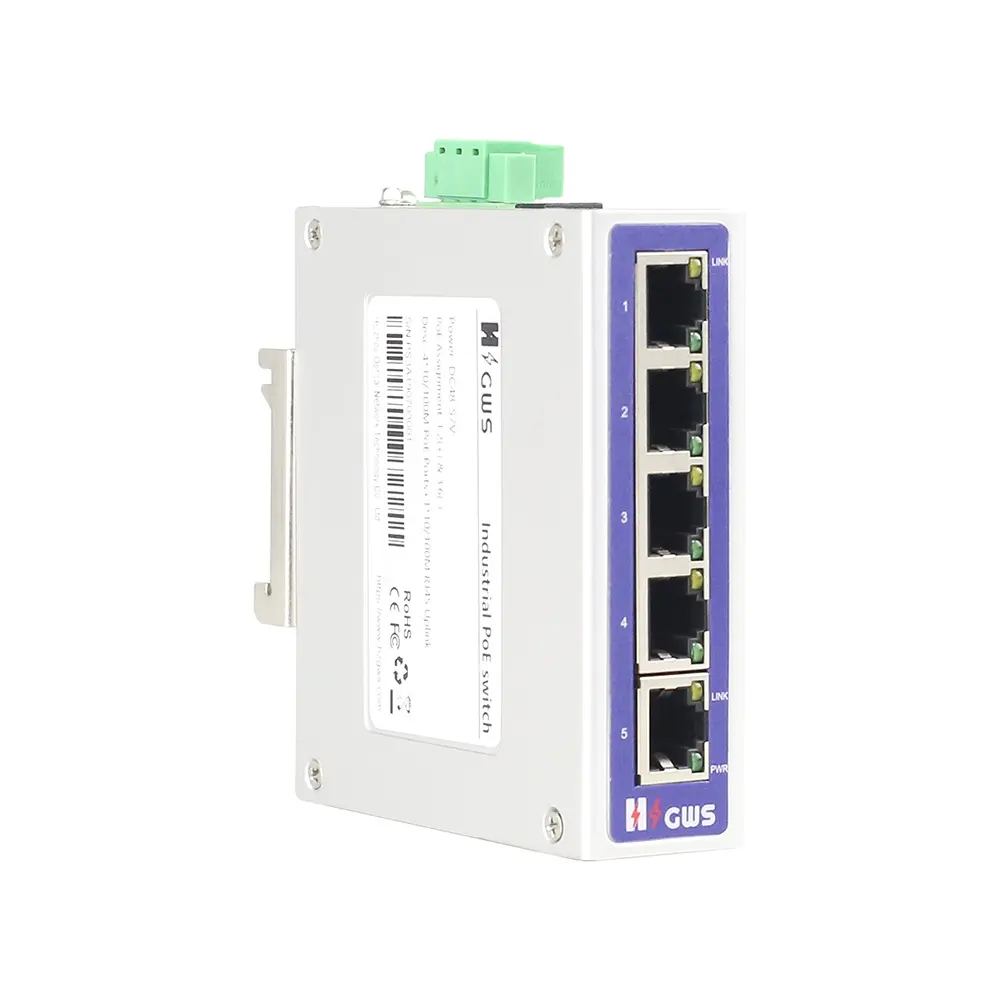 Conmutador Ethernet industrial de carril DIN HZGWS de fábrica con 2 puertos RJ45 de 5*10/100M Plug and Play de m