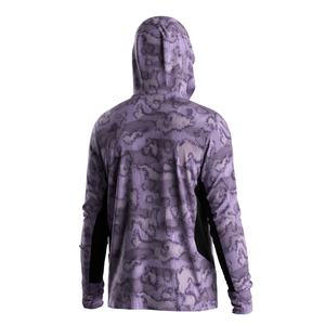 เสื้อตกปลาสีม่วงมีฮู้ดสำหรับนักตกปลา พร้อมคุณสมบัติป้องกันรังสียูวี ผ้าแห้งเร็ว และโครงสร้างน้ำหนักเบา ระบายอากาศได้ดี - Product Image 2