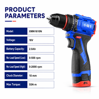 Perceuse sans fil Xiao Moniu à batterie lithium, 16V, 2.0A, double batterie